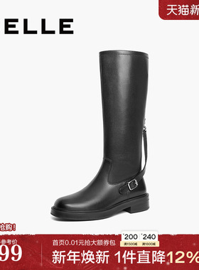 百丽女靴子复古骑士靴新款冬季长筒真皮厚底高长靴3ELB8DG4