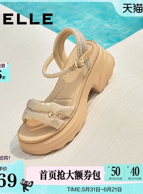 百丽厚底增高一字带凉鞋夏新款妈妈女法式休闲凉鞋D7Z2DBL5
