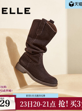 百丽西部牛仔靴女靴子新款长筒靴冬季堆堆靴高长靴D2L1DDG4