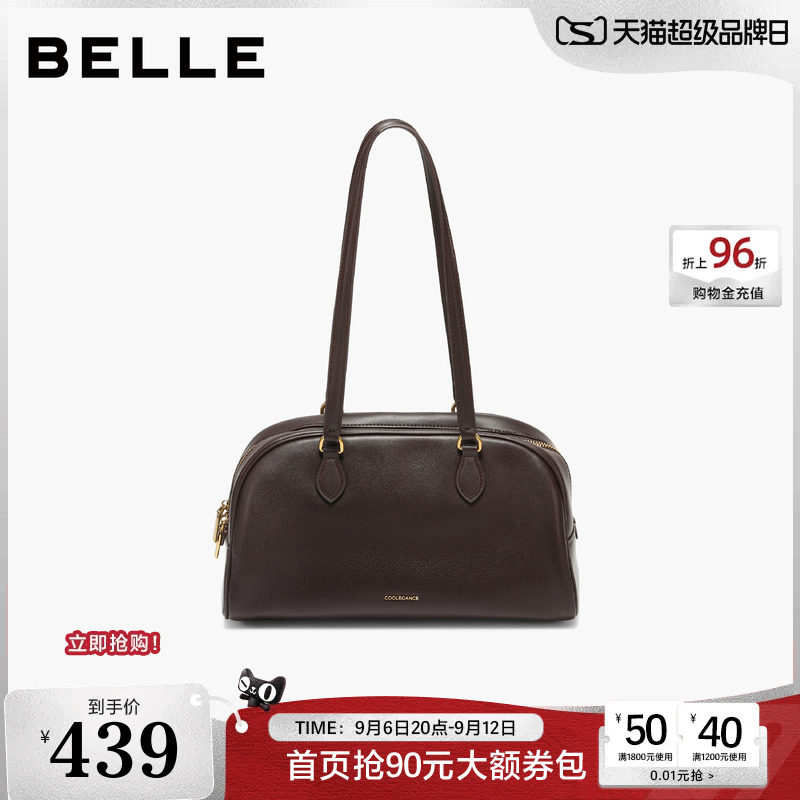 百丽包包女新款反绒麂皮通勤大号单肩保龄球波士顿包BL862DX5图片