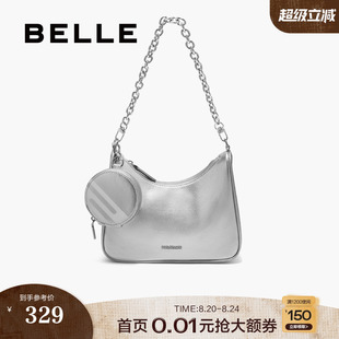 百丽包包跑道系列25春新银色链条送女礼物单肩腋下零钱包BL805AX5