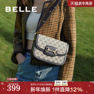 百丽包包女时光慢递新款 斜挎包小方包高级老花通勤单肩包X5737AX2