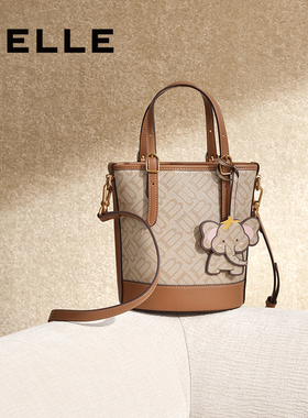 百丽包包女小象桶复古老花休闲通勤斜挎手拎手提水桶包X7233BX5