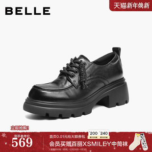 深口单鞋 乐福黑色小皮鞋 E9N1DAM6 女商场春新款 百丽复古厚底牛津鞋