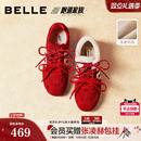 周雨彤同款百丽跑道方程式赛车鞋女内增高红色加绒休闲鞋E2L1DDM5