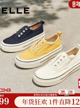 金晨同款百丽航海家帆布鞋厚底一脚蹬懒人鞋红色小白女鞋B2699CM5