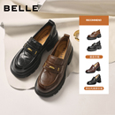 百丽女鞋鎏金乐福复古粗高跟乐福鞋子小皮鞋单鞋