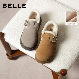 百丽复古绒面勃肯鞋 女冬新加绒保暖休闲毛毛鞋