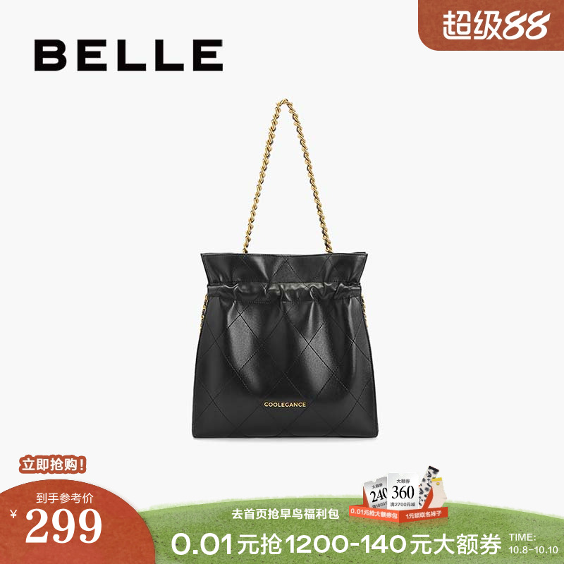 百丽包包女秋新小香风链条休闲垃圾袋单肩斜挎托特包D1763CX4