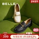 女款 百丽女鞋 B4Z1DCA4 真皮黑色小皮鞋 一脚蹬乐福鞋 子上班鞋 新款