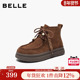 袋鼠鞋 百丽复古高帮厚底串珠牛津靴女冬季 新款 子B2968DD5