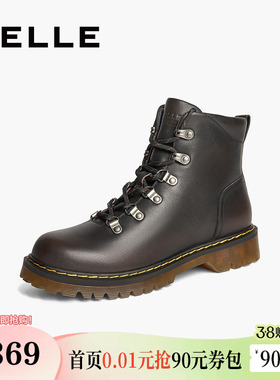 百丽女靴子冬季新款休闲短靴黑色厚底英伦风马丁靴女BCX44DD4