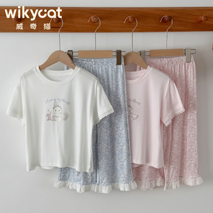 26新品威奇猫女童兰精莫代尔薄款半袖家居服套装花无