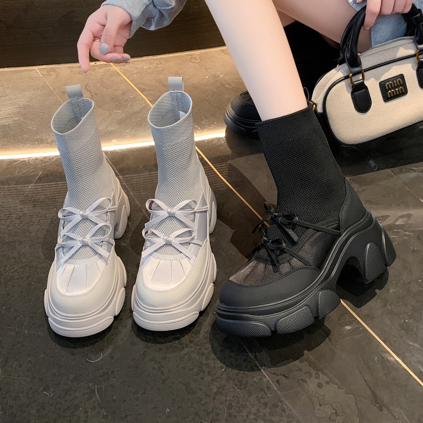 舒适增高7.5CM！针织喵爪靴短靴