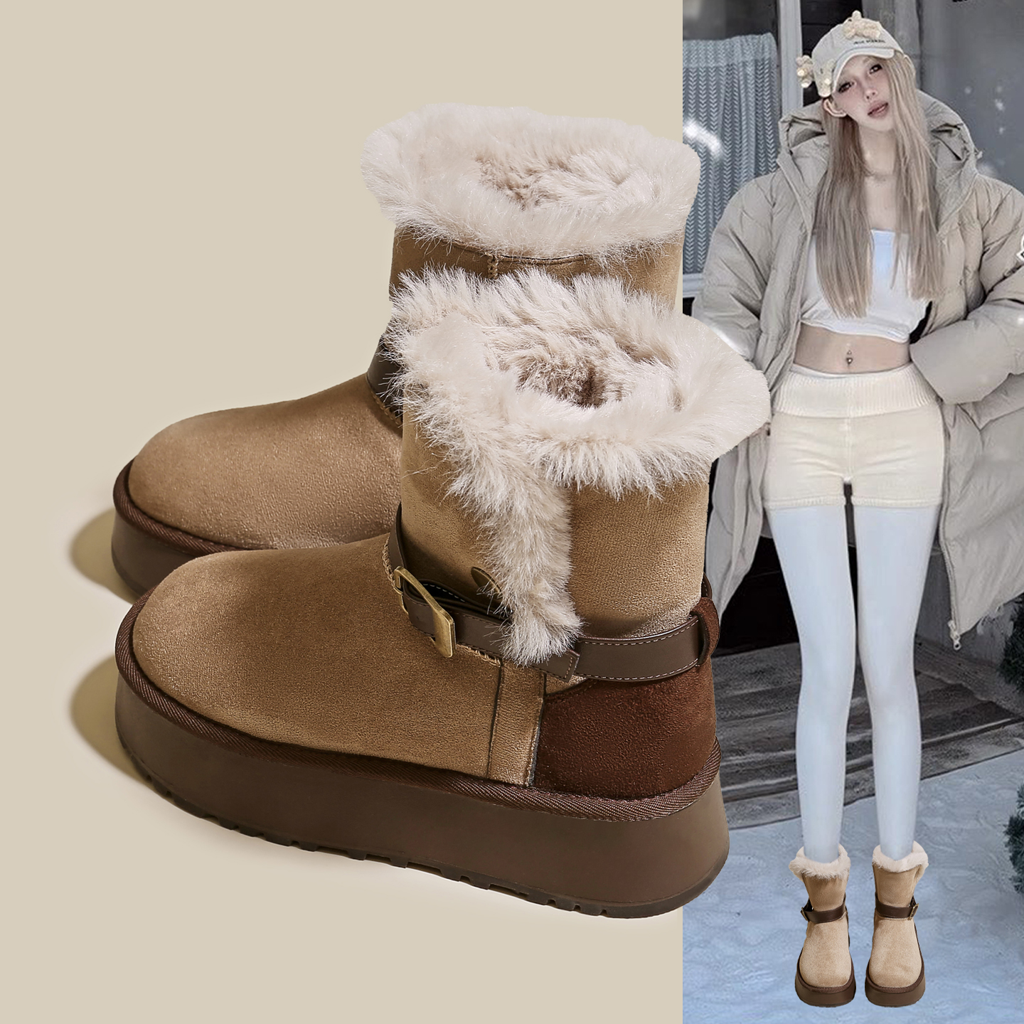 暖呼呼~5CM厚底雪地靴女棉鞋