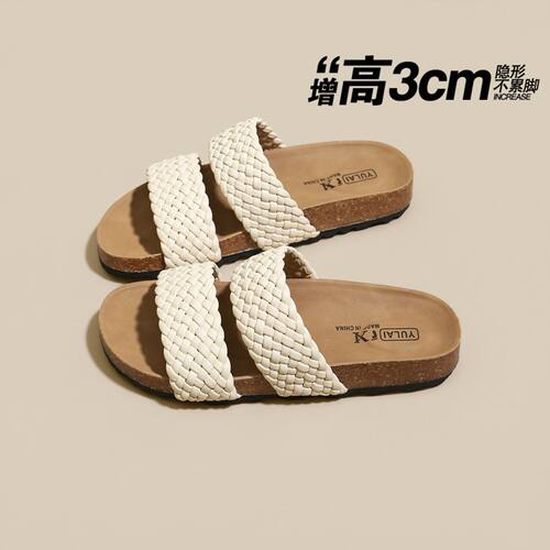 【3CM勃肯厚底】编织一字凉拖鞋