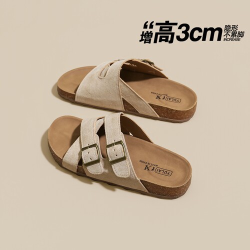【3CM勃肯厚底】交叉带凉拖鞋女