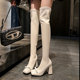 2023冬新款 拼色粗跟过膝长靴女弹力靴时尚 瘦腿蝴蝶结高跟瘦瘦靴子