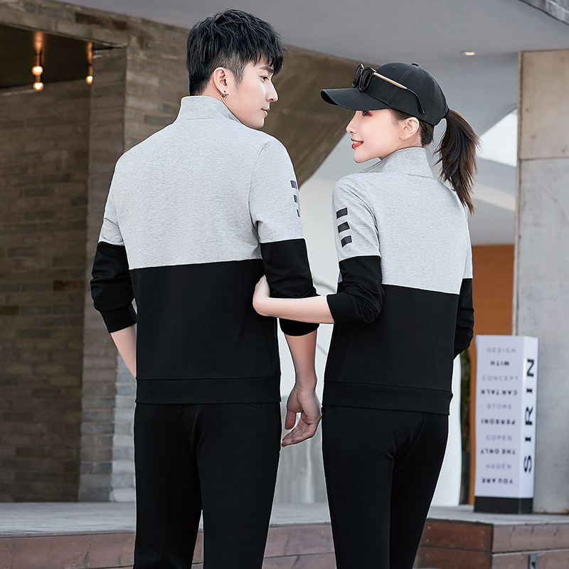 2022春秋季男士运动套装三件套女士休闲运动服撞色情侣装休闲套装