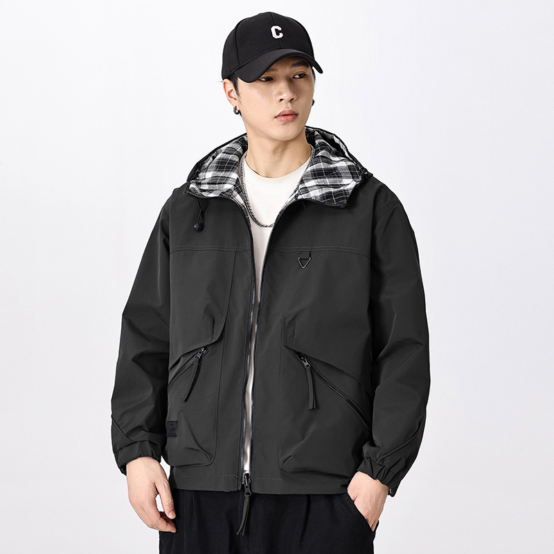 双面穿连帽工装2025新休闲夹克百搭潮流户外防风春秋新款外套男