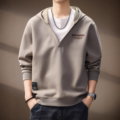 美式重磅V领连帽男士卫衣