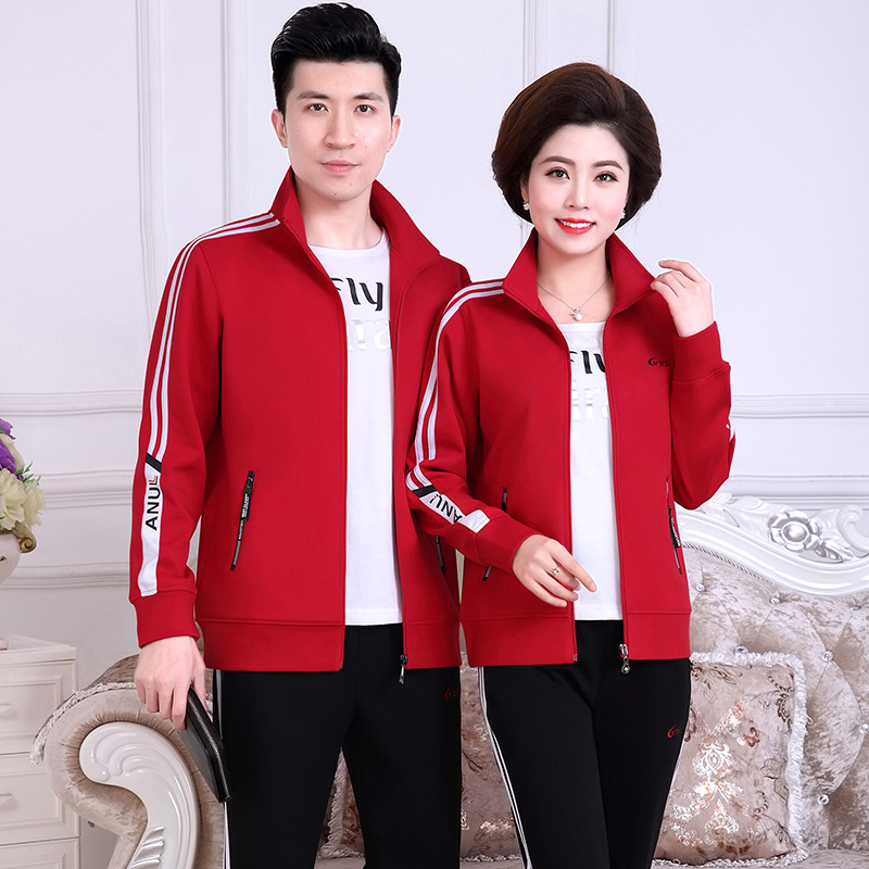 中老年情侣款运动套装2022春秋季新款运动服宽松大码三件套休闲装