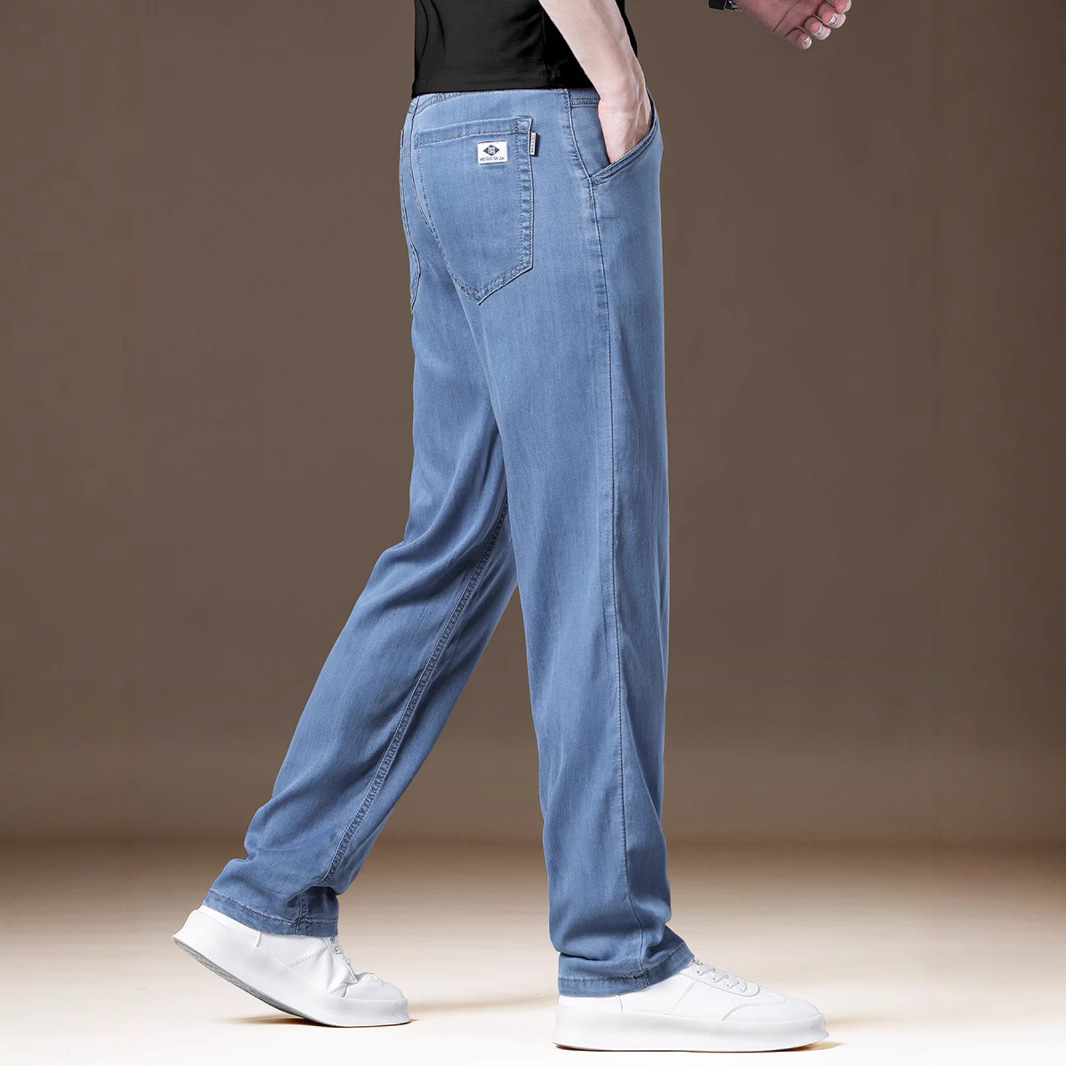 高端莱赛尔浅蓝牛仔男裤