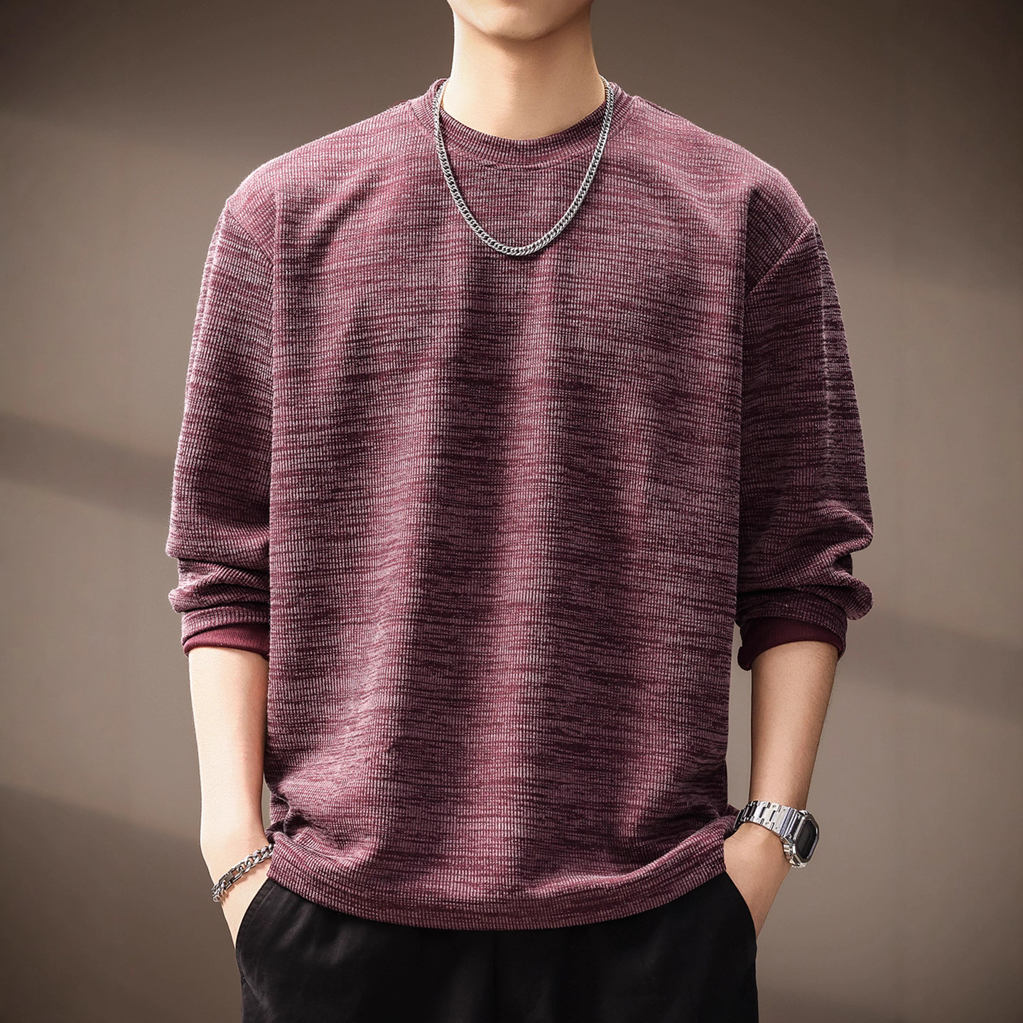 日系300g重磅纹理长袖T恤男