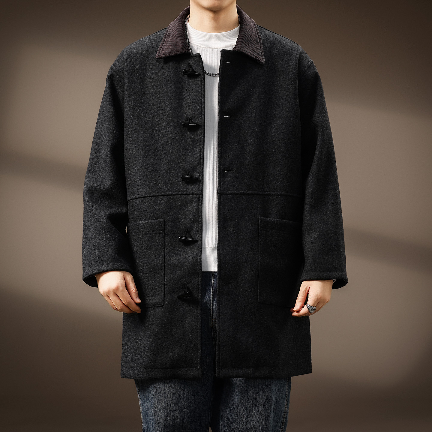 高端轻奢羊毛风衣男中长款