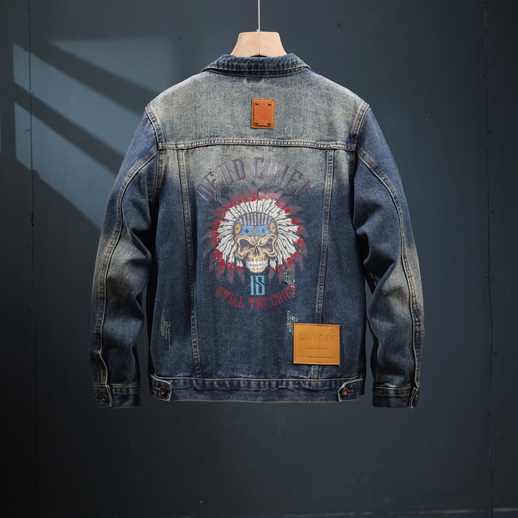 高端美式复古牛仔外套男春秋夹克