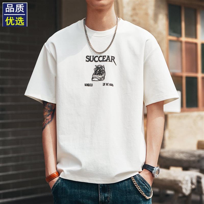 高端日系复古立体印花短袖T恤男夏季薄款宽松凉感休闲上衣