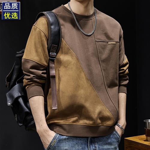 重磅潮牌圆领卫衣男2025新款男装大码男士美式复古长袖衣服春秋款