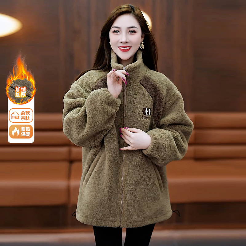 颗粒羊羔毛外套女冬装加绒