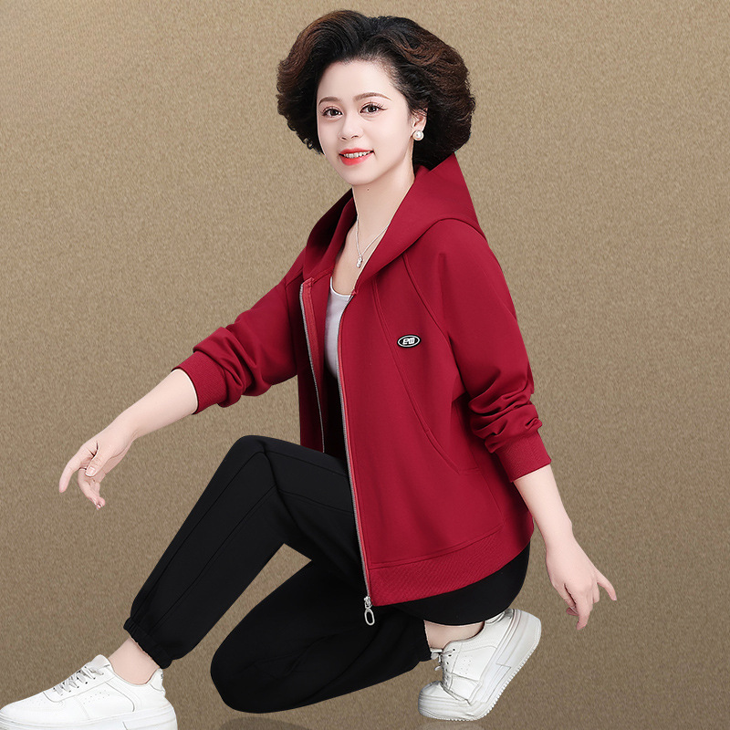 中年妈妈春装运动套装两件套中老年女士春秋外套洋气品牌开衫夹克
