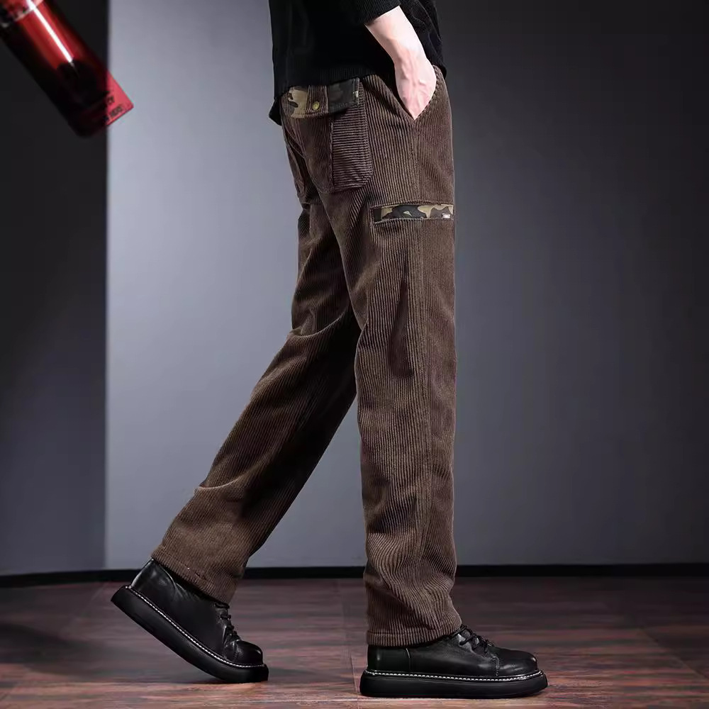 粗条灯芯绒宽松直筒男裤