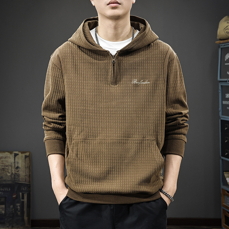 秋冬复古欧棉绒连帽卫衣男外套