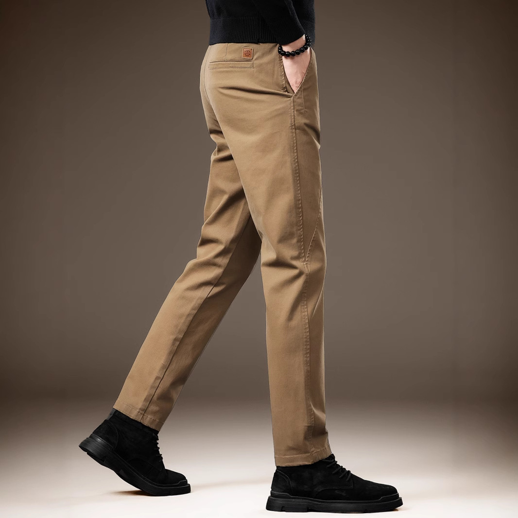高端纯棉透气显瘦休闲裤男韩版弹力修身直筒2025春季新款商务西裤
