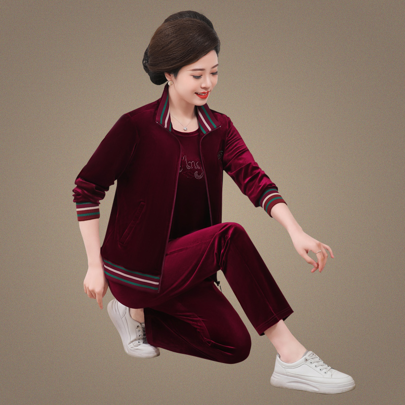 金丝绒运动服套装女立领开衫春秋季2025年新款洋气休闲卫衣三件套