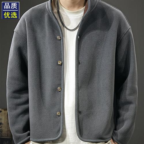 美式覆古重磅摇粒绒夹克外套男短款2025秋季新款潮流大码叠穿衬衫