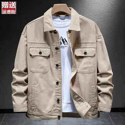 美式休闲工装牛仔外套男2025新款春秋宽松纯棉飞行员机车夹克上衣