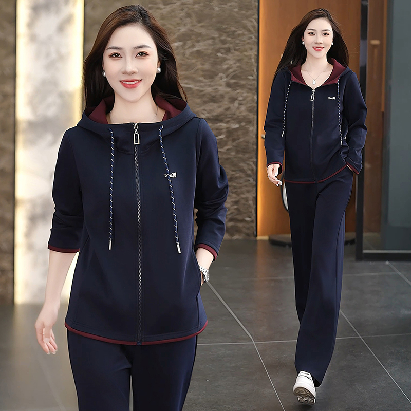 春秋季女款运动服套装长袖POLO领休闲运动衣两件套2025年新款