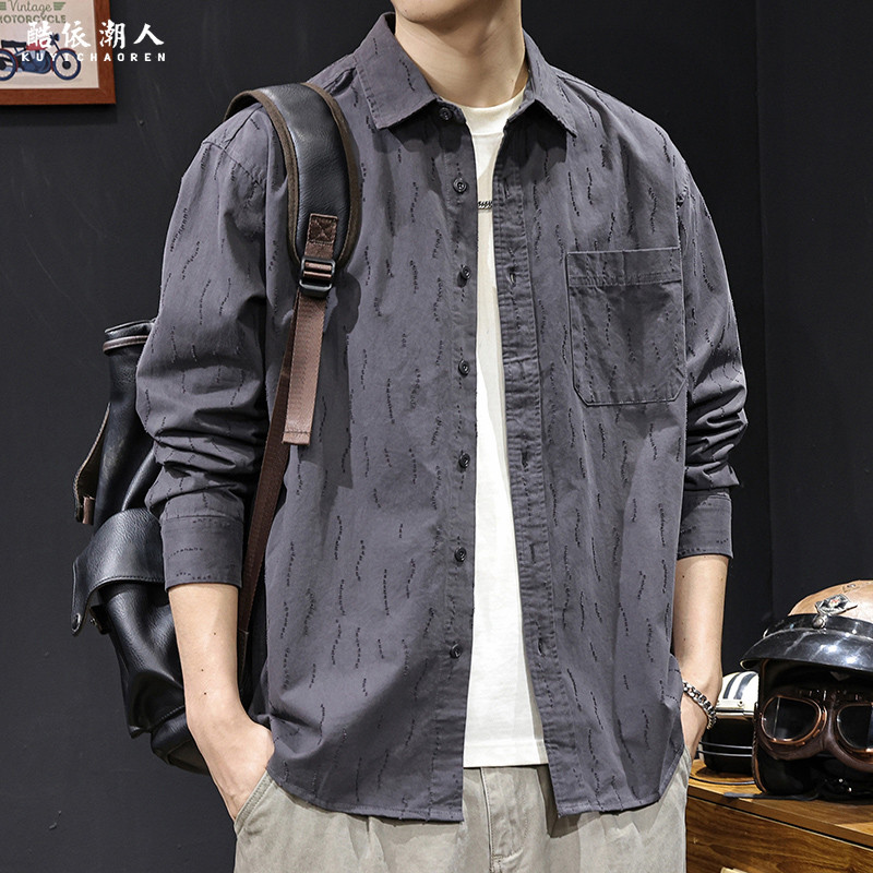 秋季2025新款衬衫男士长袖美式休闲高品质纯棉大码衣服外套春秋款