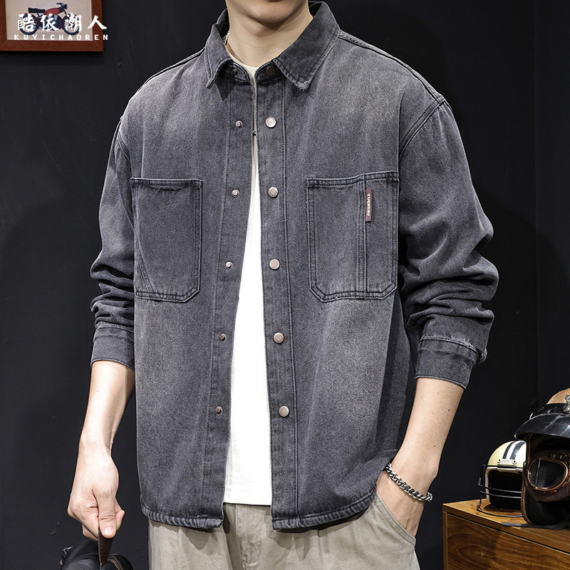 牛仔衬衫外套男长袖秋季2025新款美式高端潮牌大码春秋款工装衬衣