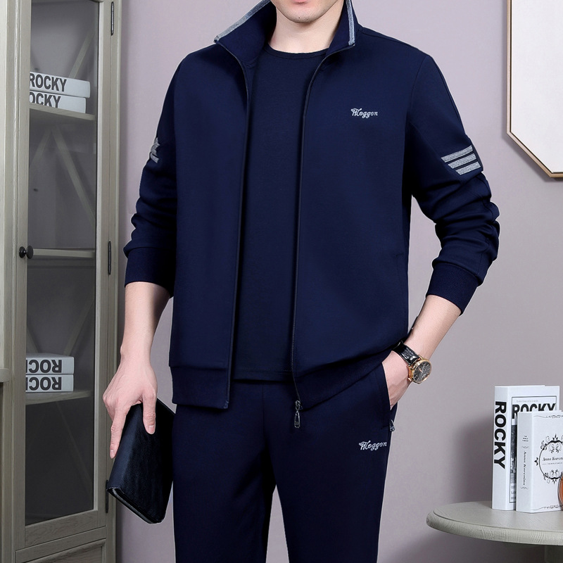 中老年人运动服套装男春秋加肥加大码爸爸运动套装男士商务休闲装