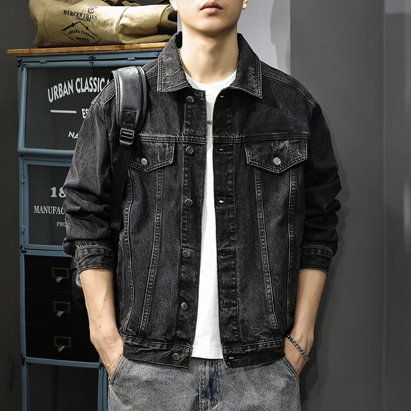 高街潮牌做旧牛仔男夹克