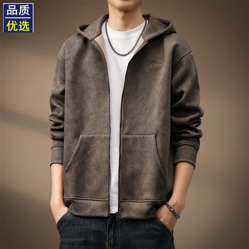 美式重磅复古扎染刺绣开衫卫衣男2024秋冬新款宽松潮牌连帽外套男