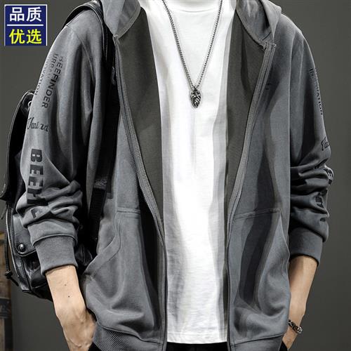 美式麂皮绒拉炼开衫卫衣连帽男秋季新款宽松大码长袖上衣运动外套