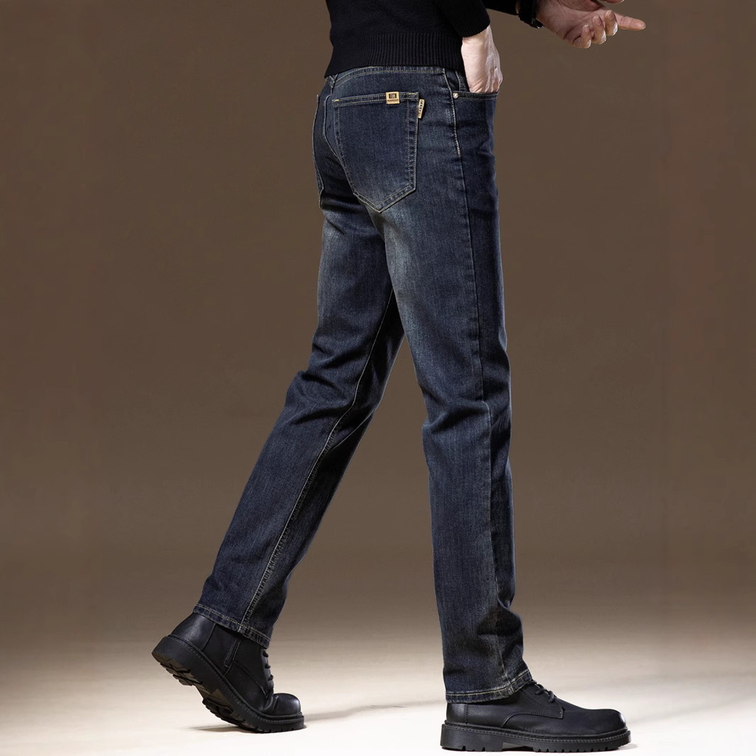 高端商务加绒直筒男牛仔裤