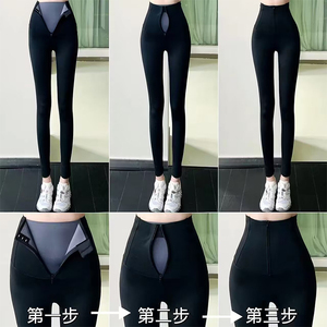 卡卡女装官方旗舰正品双压收腹提臀加绒拉链鲨鱼裤高腰外穿小脚裤