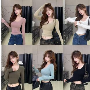 卡卡女装官方正品u领打底衫秋冬新款修身低领长袖T恤内搭磨毛上衣